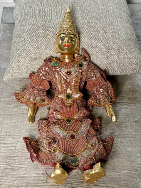 22" tall Burmese Marionette Hand Carved Wooden String Puppet; bought in Myanmar;