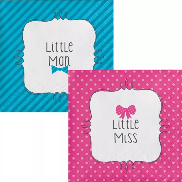 Little Man Little Miss Bow or Bowtie Baby Shower Beverage Napkins x 16