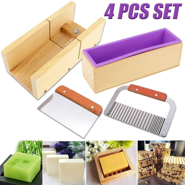 Kit de molde de jabón para pan de silicona 4 piezas con molde cortado de madera cortador de jabón fabricación de jabón
