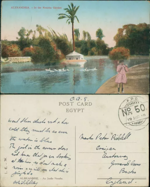 Alexandria In the Nouzha Garden 1919 Cancel OAS Soldier Message