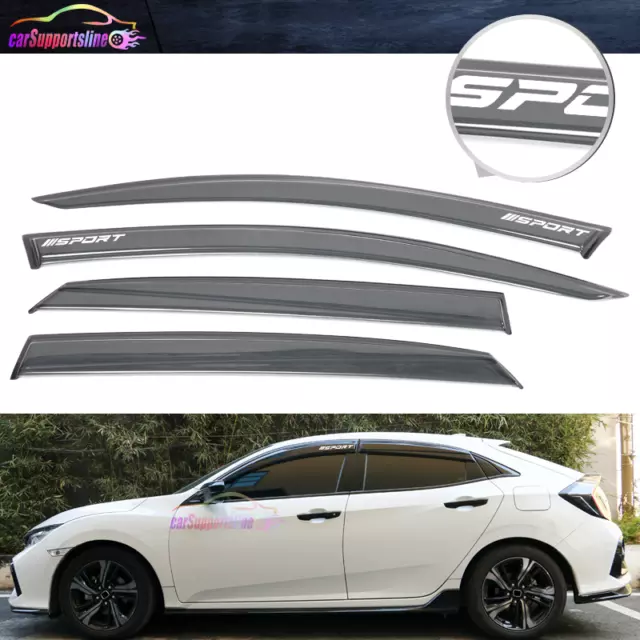For 17-21 Honda Civic 10th Gen X HB5 Window Visor Rain Vent Shade W/ White Sport
