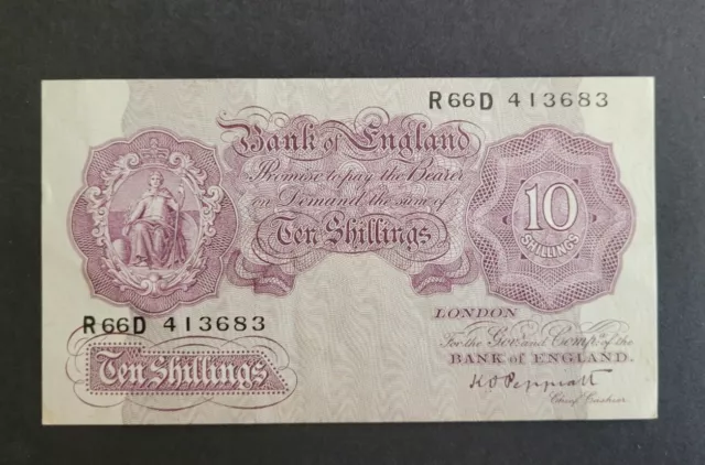 Bank of England 10 Shilling Banknote. B251 Peppiatt Emergency War Issue (EF)