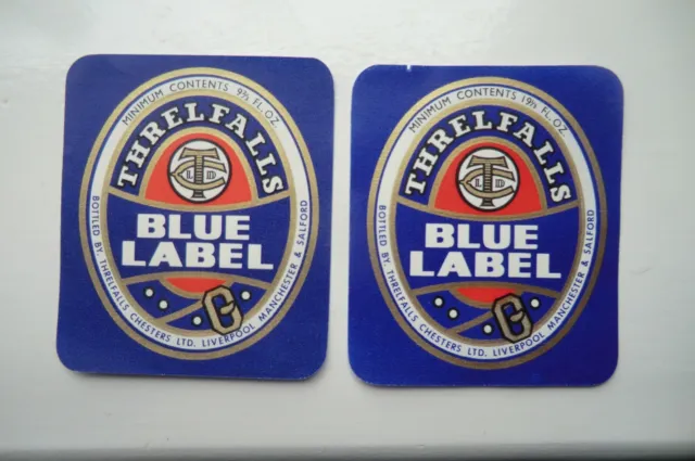 Mint Pair Threlfall's Liverpool  Blue Label  Brewery Beer Bottle Label