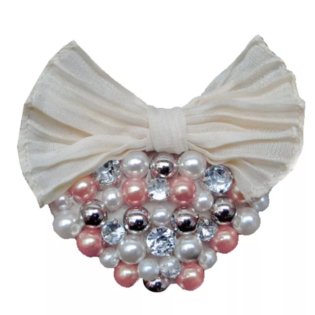 Broche Pince à cheveux bibi COEUR perles nacrées strass ROSE BLANC shabby chic