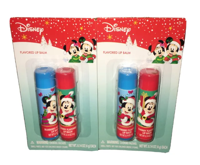 4 Holiday Disney Mickey Mouse & Disney Minnie Mouse Lip Balms - NEW IN PACKAGES