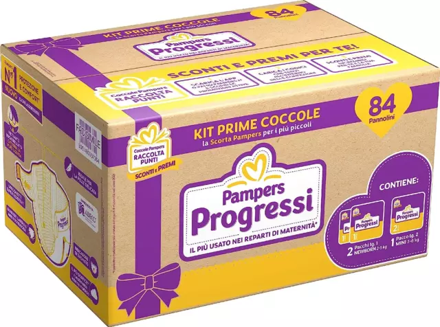 Pampers Progressi Primi Giorni, 84 Pannolini, Due Pacchi Taglia 1 (2-5 Kg) E Un