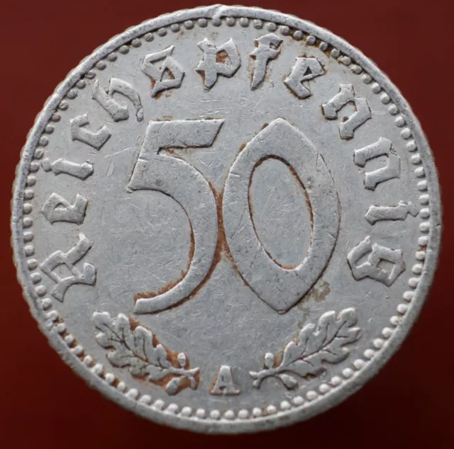 50 Reichspfennig 1941 A - Germany Third Reich coin with swastika - #R405