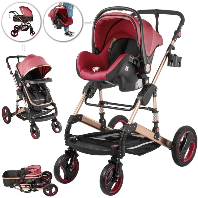 VEVOR Poussette de Bébé Pliable 3 en 1 Alliage d'Aluminium Roues Rotatives 360°