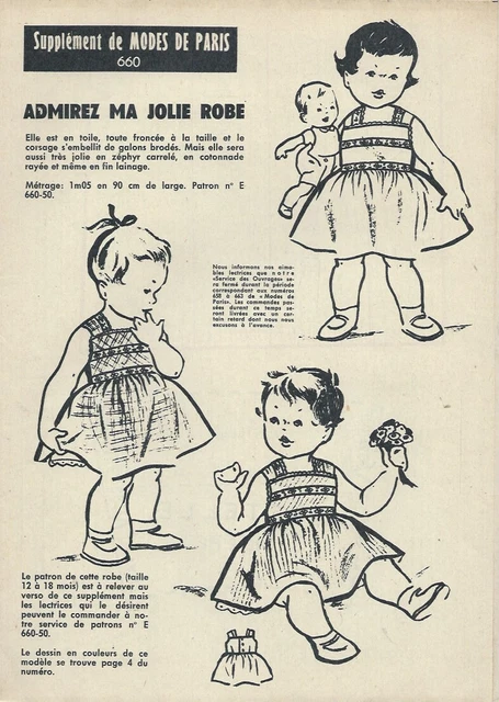 Patron De Couture Robe Fille 9-12 Ans - Modes & Travaux Mai 1956 - Vintage