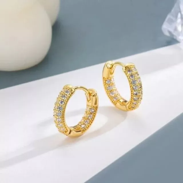 14k yellow gold over 925 sterling silver huggie earrings lab created diamonds