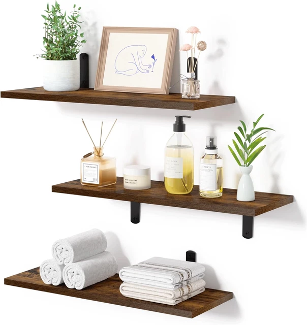 Upsimples Floating Shelves for Wall Decor Storage, Dark Brown Wall Mounted Set