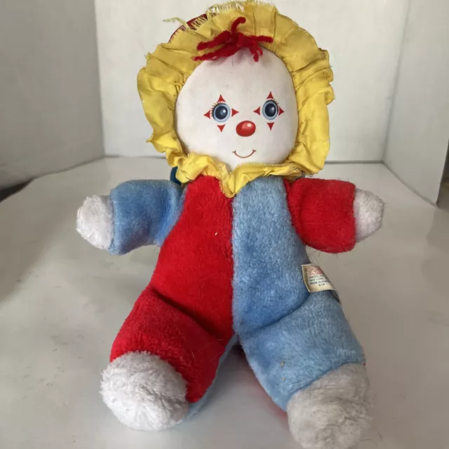 Vtg 1982 AmToy Clown Baby Softtouch Stuffed Plush Soft Toy Red Yellow Blue 10”