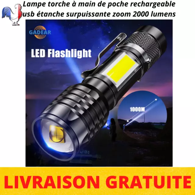 LAMPE DE POCHE LED Rechargeable Étanche - Torche puissante avec zoom EUR  14,99 - PicClick FR