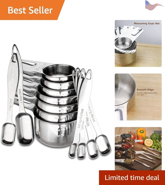 Premium Heavy Duty Stainless Steel Measuring Cups and Spoons Set - 13 Pieces