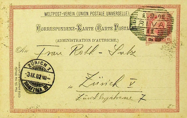 Österreich 1902 Franz Josef 10h Wpv Postal Karte Von Riva Sich Zürich Schweiz