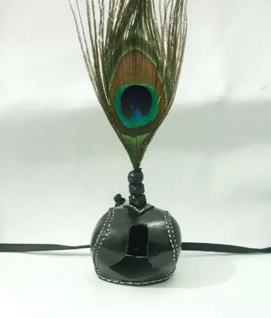 New Falconry Dutch Hood with Peacock Feather Plume (All Sizes Available) Black
