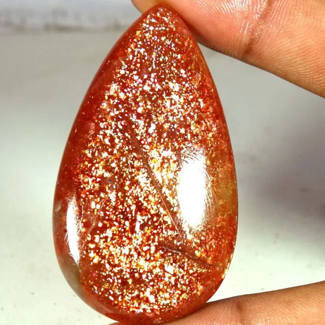 100% Natural Chatoyant Red Sunstone Pear Cabochon Stone 127.65Cts. 32x 57x 09mm