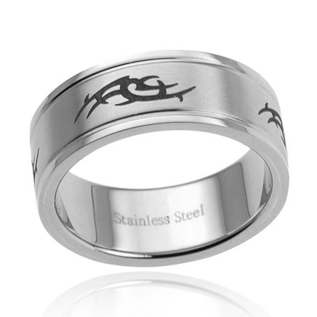 8mm Stainless Steel Black Celtic Motif Step Edge Men's Wedding Band