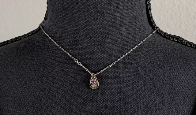 Firefly Crystal Mosaic Pendant Necklace - Silver with Multi-Colors