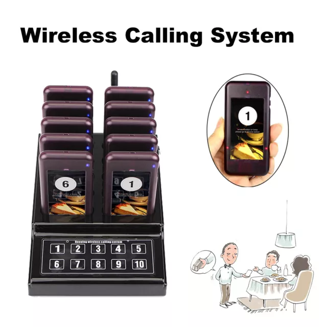 Wireless Paging Queuing Calling System 10 Pager Guest Waiter Calling Restaurant