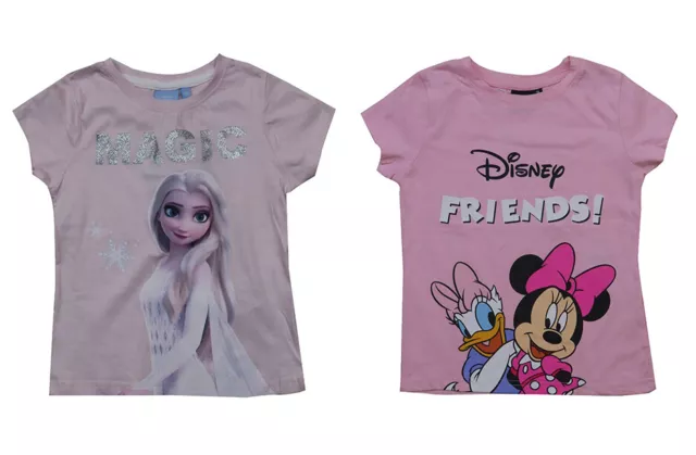 Disney Minnie Mouse Daisy Frozen Elsa Girls Pink White Cotton Jersey T shirt 3-9