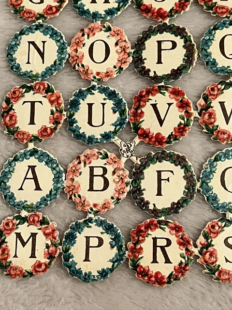 Antique Victorian Lot Rare Die Cut Paper Scrap Alphabet Letters Flower Wreaths 3