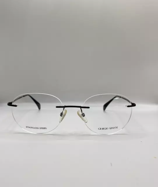 Giorgio Armani Ga800 Pde Black Eyeglasses Round Metal Rimless Frame 51-19-140