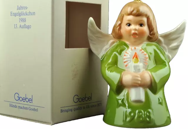 GOEBEL Annual Angel Bell 1988 Christmas Ornament Green with Candle MIB