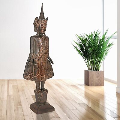 Buddha 100cm IN Piedi Statua Decorativa Scultura Figura Legno Budda Thailandia