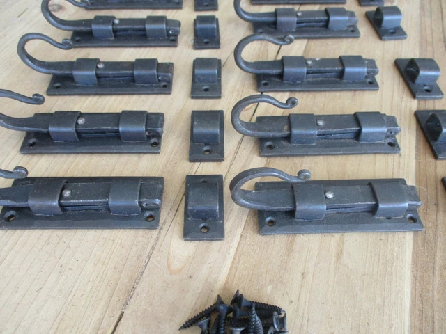 10 Hand Forged Iron Flat Sliding Lock Cabinet Door Dead Bolt Slide Latch Barn