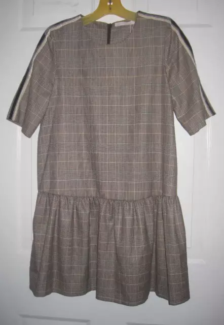 Zara Trf-Collection black classic checks low waist with shirring dress sz M NWT