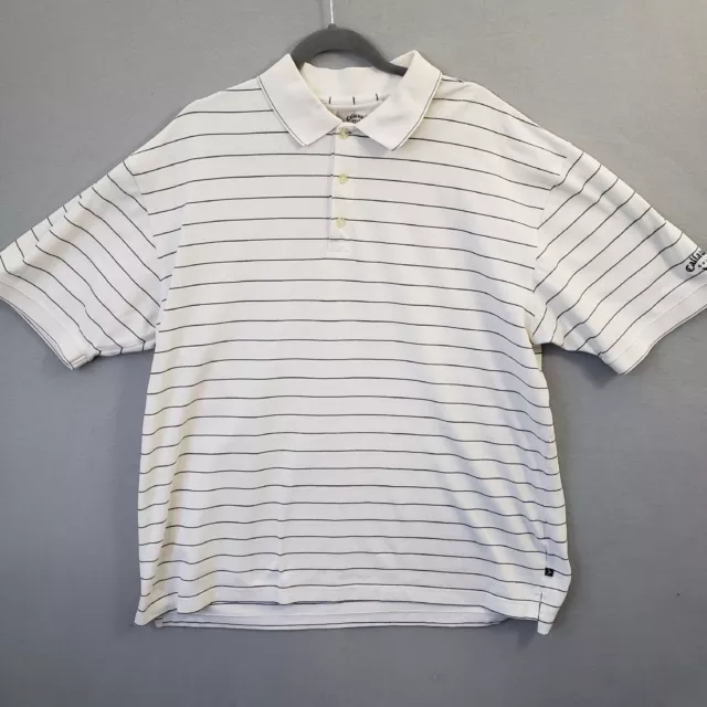 Calloway Golf Sport Polo Mens XL White Black Stripe Shirt Short Sleeve Active