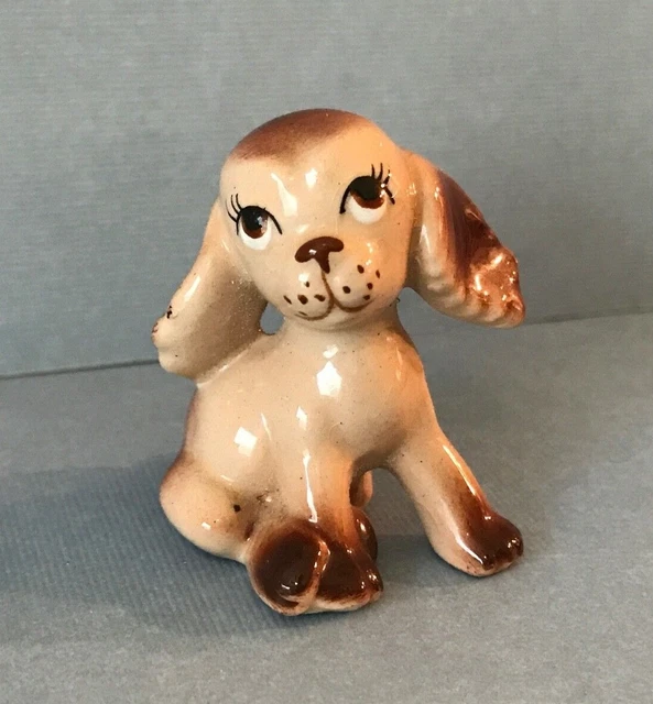 Vintage Napco Cocker Spaniel Sitting Puppy Dog Ceramic Miniature Figurine 1 5/8"