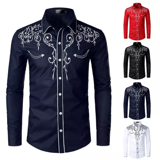 Chemise De Cow-Boy Western Pour Homme À Manches Longues Brodée Chemise .