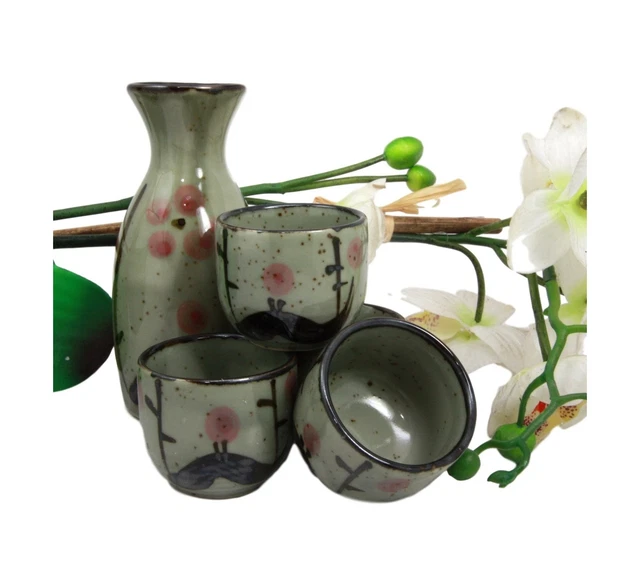 Atlantic Collectibles Japanese 5oz Ceramic Matcha Cherry Blossom Sake Set Fla...