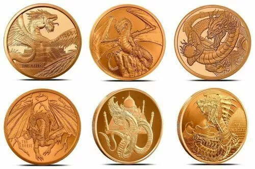 World Of Dragons Copper Round Aztec Welsh Chinese Norse Egyptian Indian Set Of 6