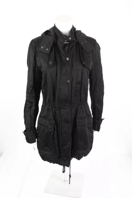 Vince Womens Anorak Short Jacket Small Black Luxe Hooded Zipper Snap Excellent