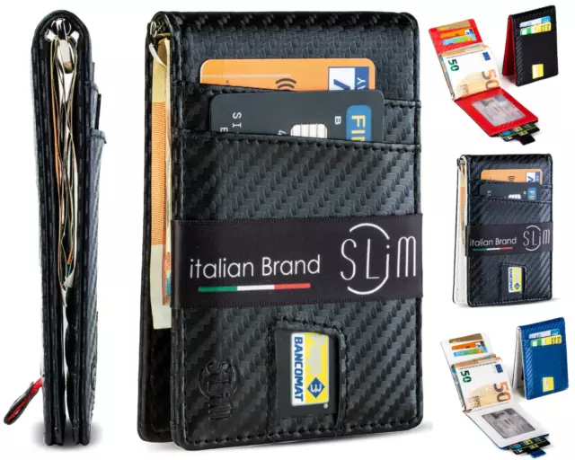 Portafoglio Uomo SLim Sottile Porta Carte Credito RFID Portatessere Fermasoldi