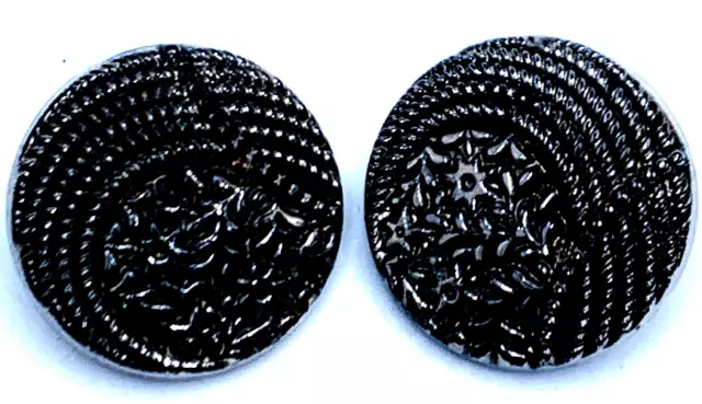 Vintage Victorian Black Carved Glass Button Mourning Jewelry Earrings