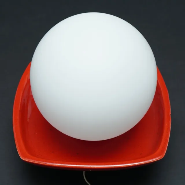 70er Years Wall Lamp Ball White+Red Ceramic Plate