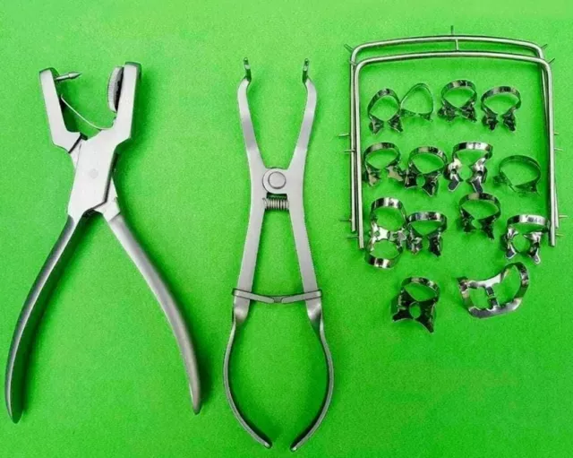 18 Pcs Set Rubber Dam Starter Kit with Frame Punch Clamps Dental Instruments