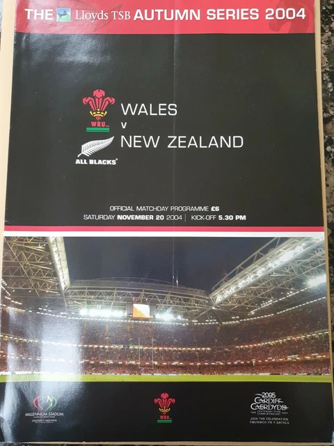 🏉 WALES V New Zealand All Blacks 20 November 2004 Rugby 🏉 PROGRAMME £1. ...