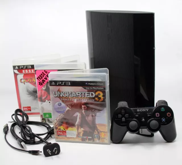 PlayStation 3 (PS3) Super Slim Console Bundle w/ 3x games + OFFICIAL Controller