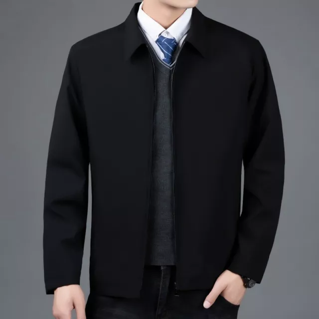 Mens Business Casual Lapel Collar Zip Jacket Coats Fashion Slim Fit Work Outwear