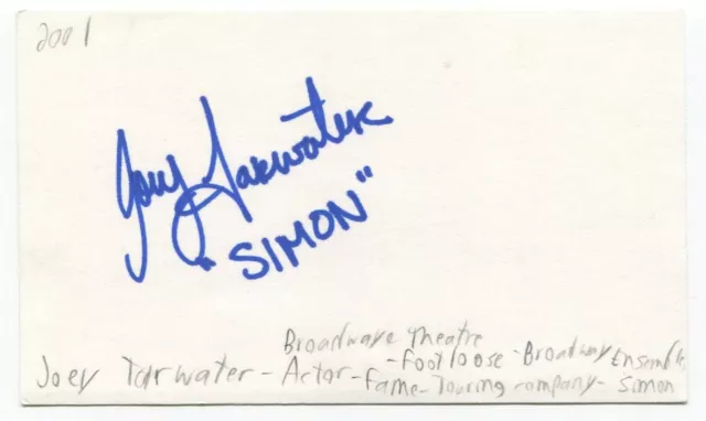 Joey Tarwarter Signed 3x5 Index Card Autographed Signature Actor Fame
