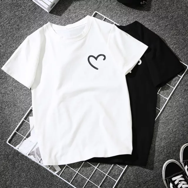 Women Girls Plus Size Heart-Shaped Print Tees Shirt Short Sleeve T Shirt Blouse