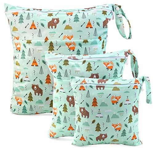 Wet Dry Cloth Diaper Bags -  3 Pack Washable Travel Bags, Waterproof Wet Bag,
