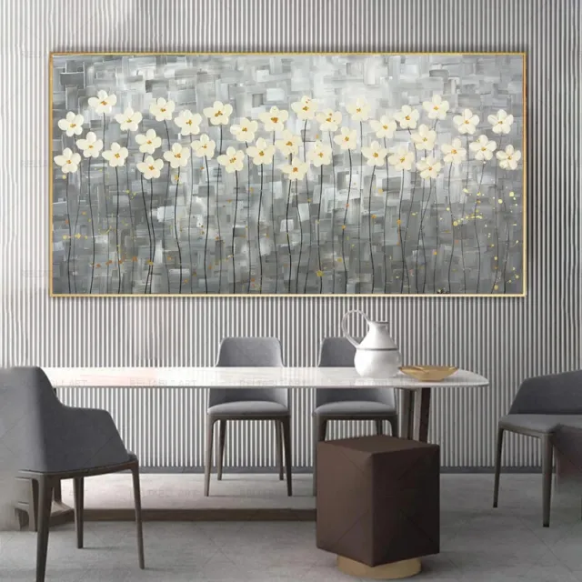 Abstract Flowers Grey Canvas Painting Nordic Plant Posters and Prints Wall Mural