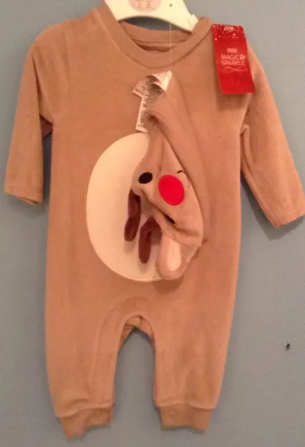 BNWT M&S CHRISTMAS REINDEER OUTFIT age 0-3 months with hat