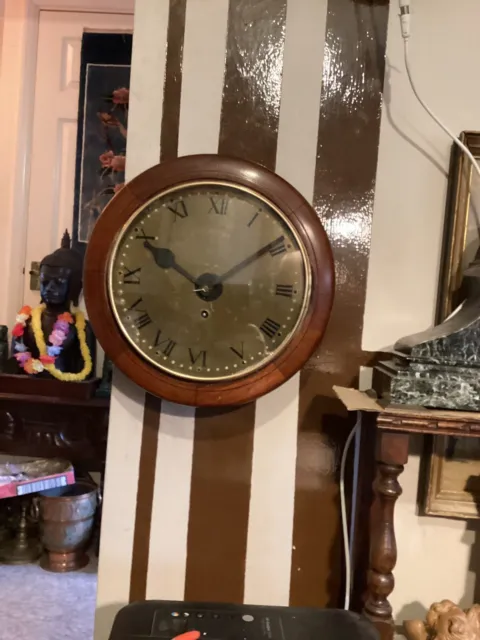 Antique 10” Dial Clock Brass Face Mahogany Bezel . Needs T L C 2 X Movements Rea